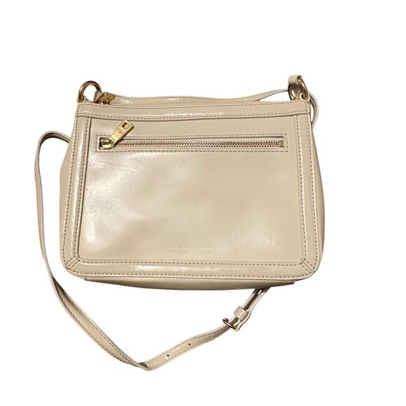 Lauren Ralph Lauren Cream Leather Crossbody Bag With Adjustable Strap & Gold - Picture 2 of 12